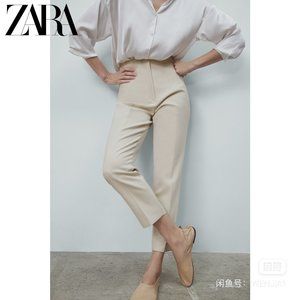 BLOGGER FAV ZARA WOMAN HIGH-WAISTED PANTS BUBBLE GUM 1608/832, BLACK, SIZE M